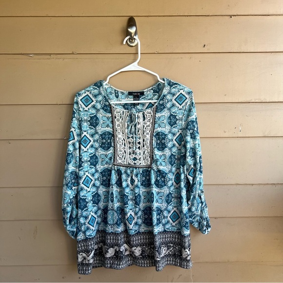 Style & Co Boho Long Sleeve Top - Size L Modest Casual Crochet - Picture 1 of 5